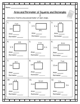 area perimeter worksheet