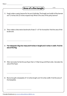 Area of a Rectangle Word Problems | Worksheets