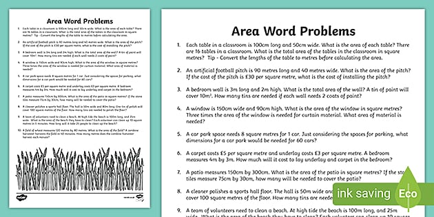 Area Word Problems Worksheet - Maths Resource (teacher made)