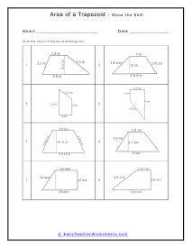 Area of a Trapezoid Worksheets