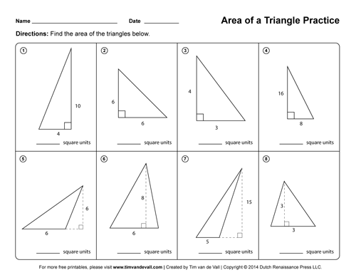 Area of a Triangle Worksheets - Third Grade Math Worksheets ...