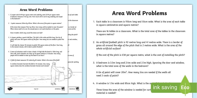 Area Word Problems Worksheet | Year 3-6 Teaching Resources