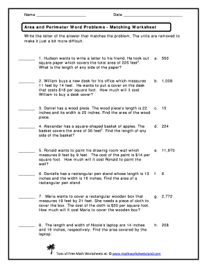 area word problem worksheet