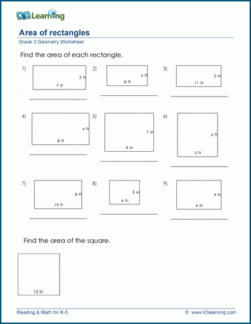 Area of rectangles worksheets | Worsheets library