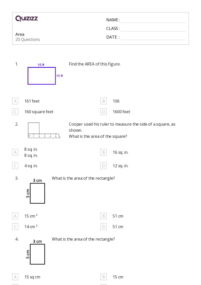 50+ Area worksheets for 5th Class on Quizizz | Free &  Printable