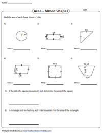 area worksheet 6th grade mixed