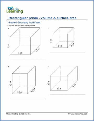 Grade 6 Geometry Worksheets: Rectangular prisms (with fractions ...