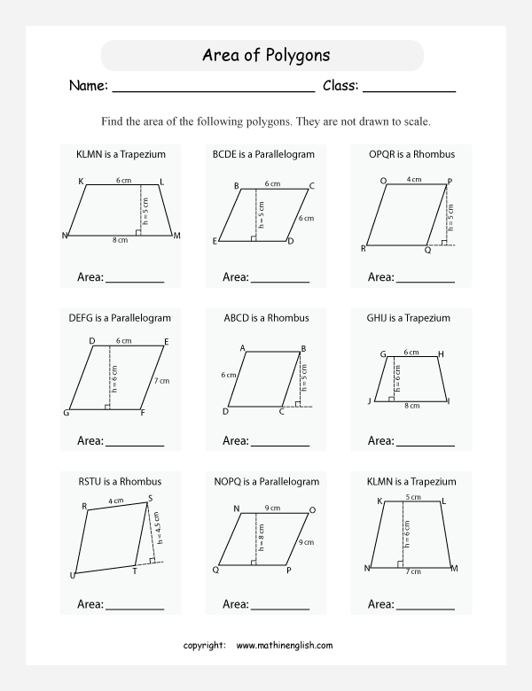 area worksheet 6th grade mixed
