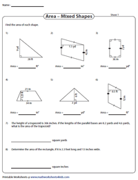 Area of Mixed Shapes Worksheets
