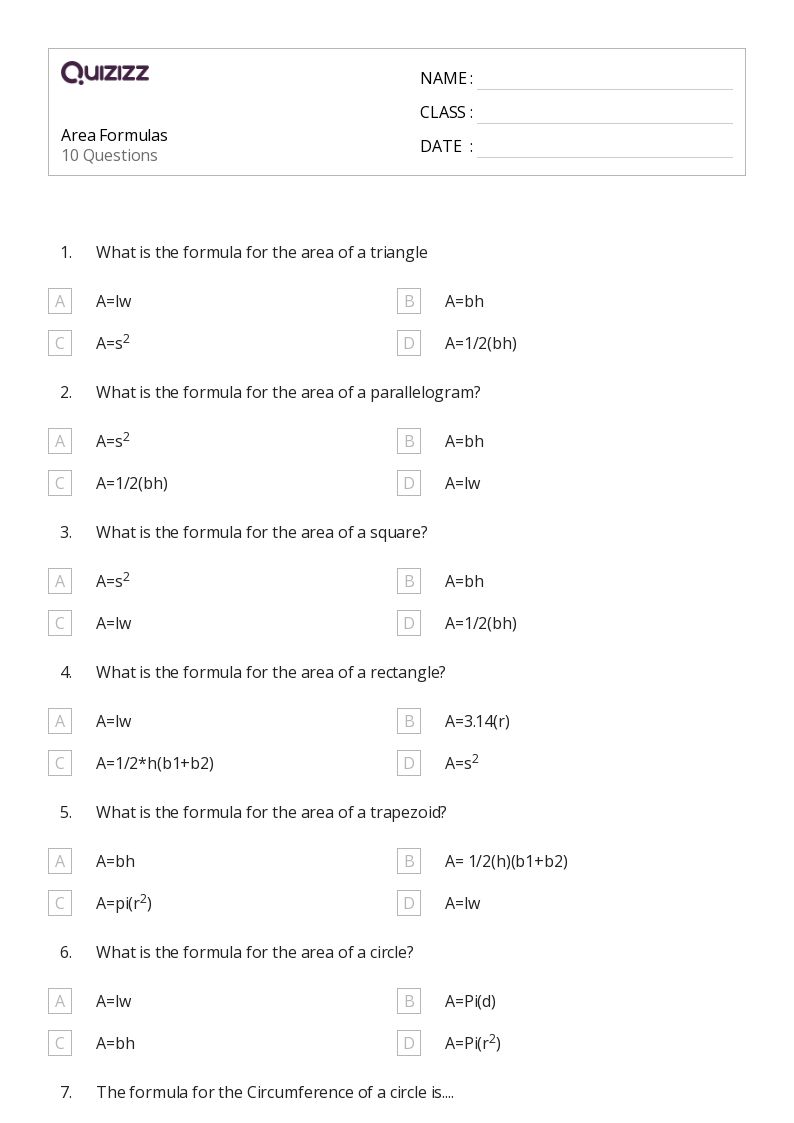 area worksheet 7th grade