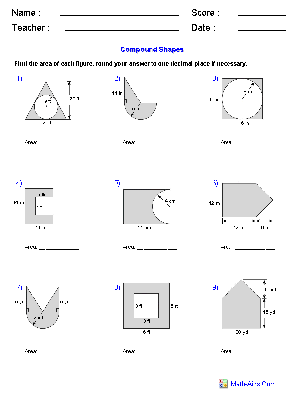 Geometry Worksheets | Area Worksheets