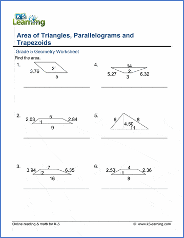 area worksheet grade 5