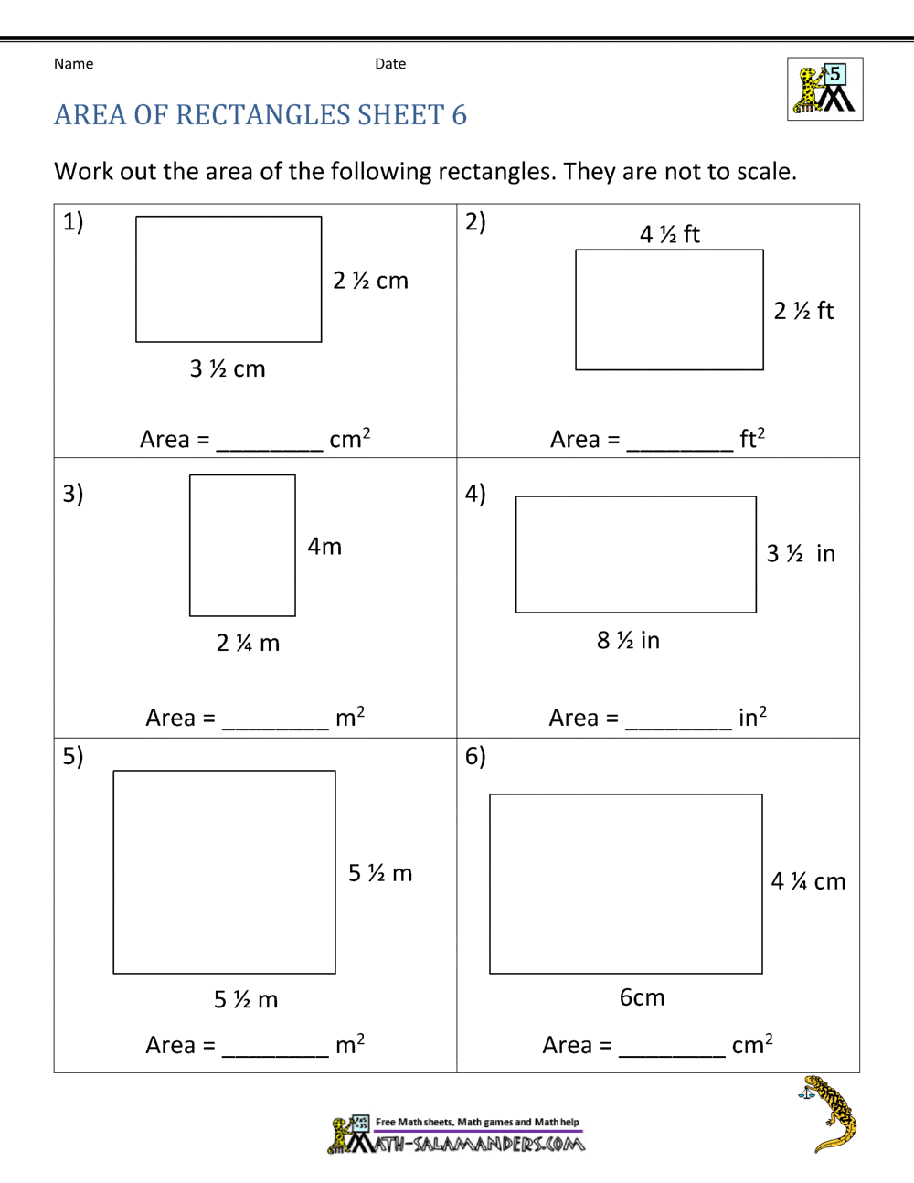 Area of Rectangle Worksheets