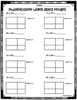 area worksheet of multiplication
