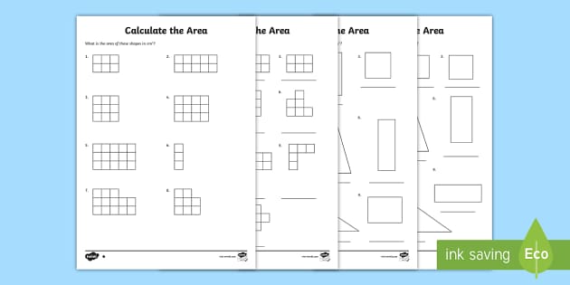 KS2 - Area of Different Shapes Worksheets - PDF - Year 4
