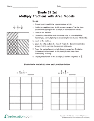 area worksheet with fractions
