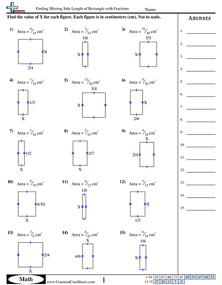 area worksheet with fractions