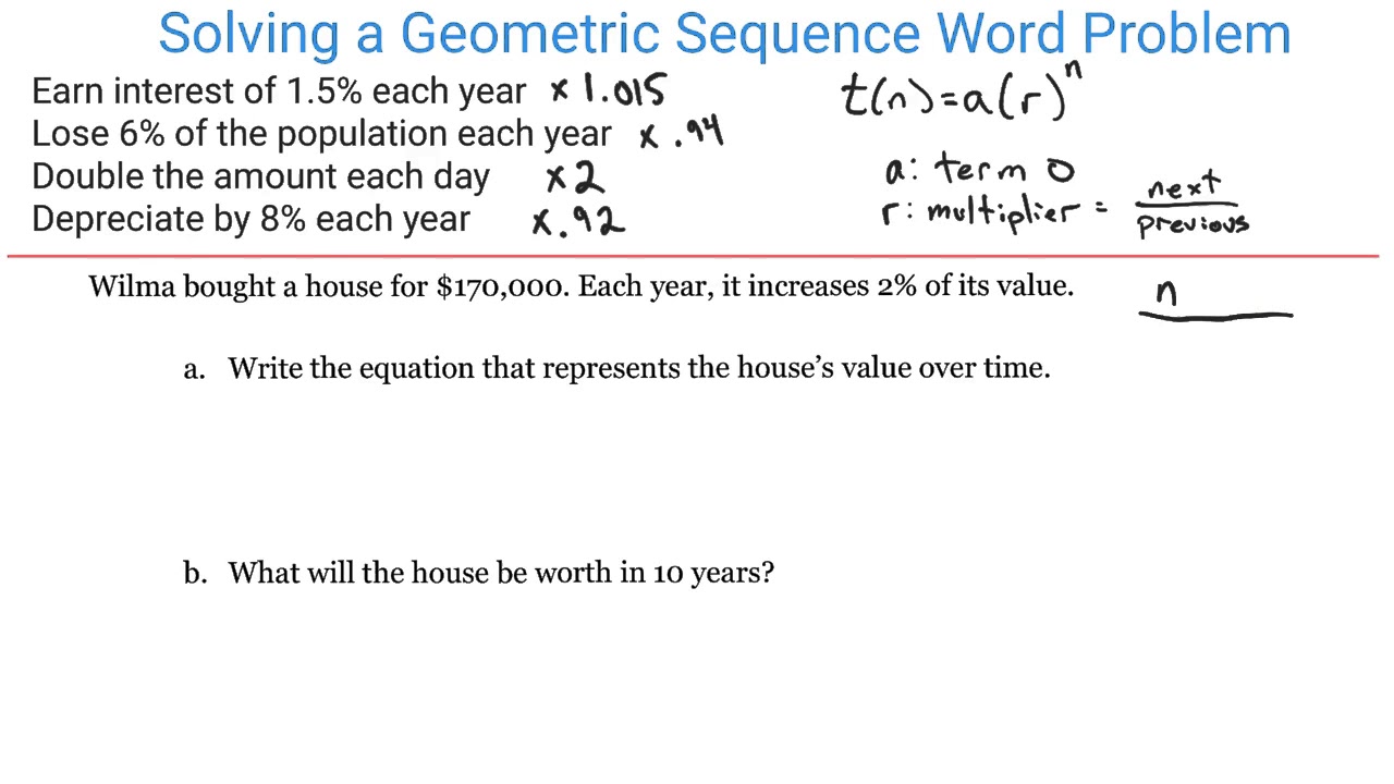 Solve Word Problems using Geometric Sequences - Worksheets Library