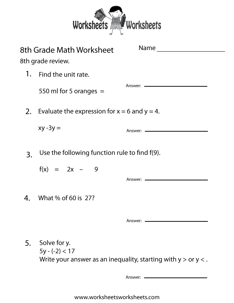 Eighth Grade Math Practice Worksheet | Worksheets Worksheets