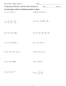 Comparing Arithmetic and Geometric Sequences Worksheet for 9th ...