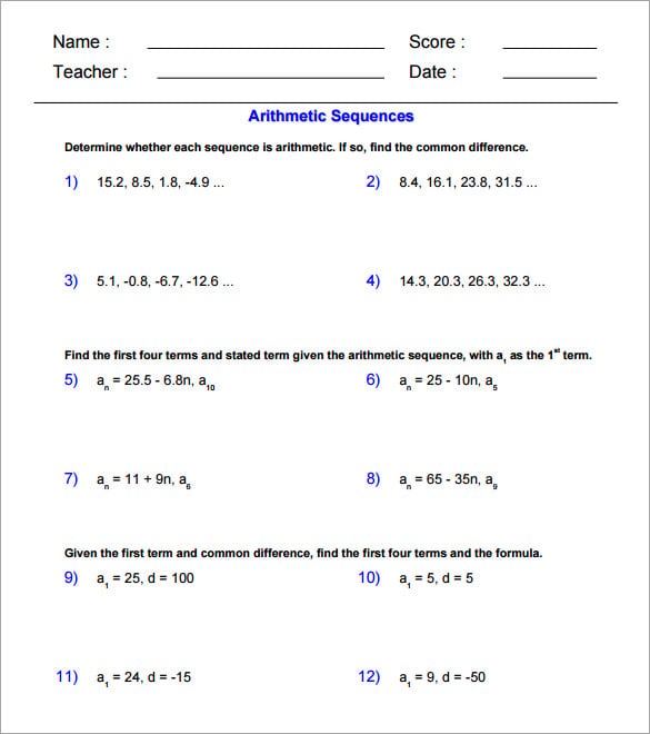 9+ Arithmetic Sequence Examples - DOC, PDF, Excel