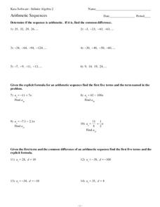Arithmetic Sequences Worksheet for 9th - 11th Grade | Lesson Planet