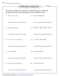 Arithmetic Sequence Worksheets