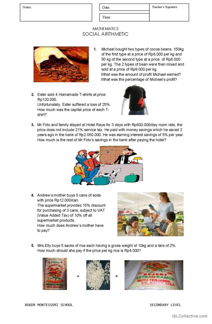 SOCIAL ARITHMETIC: English ESL worksheets pdf &  doc