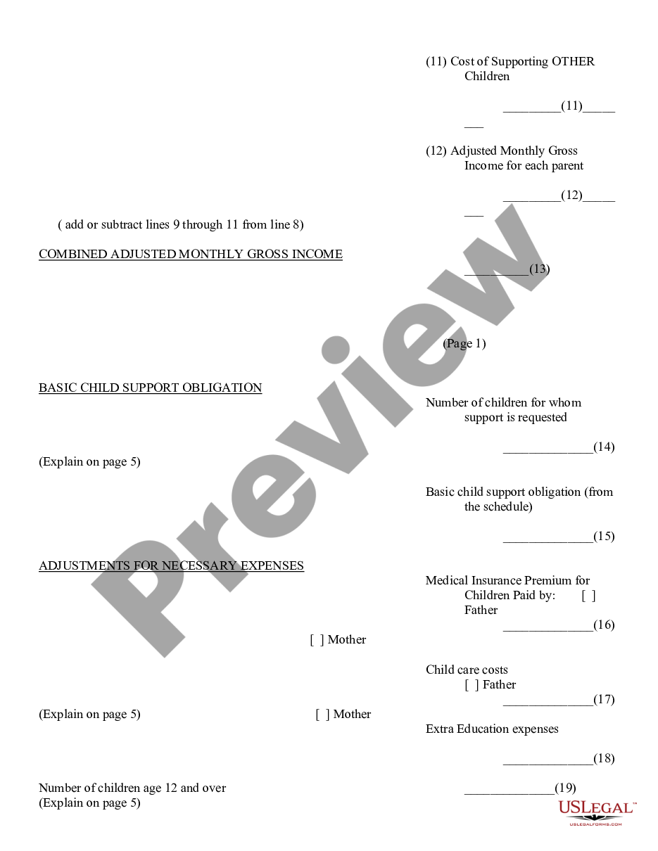 Arizona Parents Worksheet For Child Support Amount