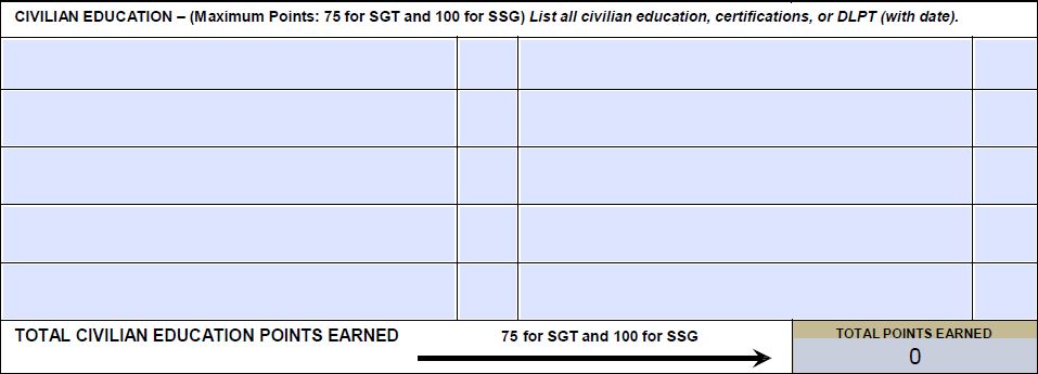 army promotion point worksheet calculator
