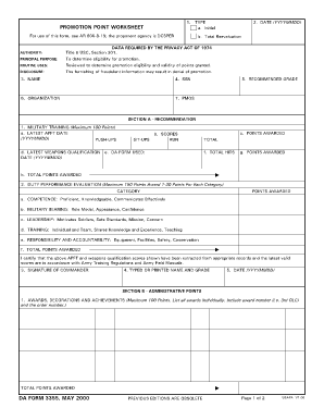 army promotion points worksheet