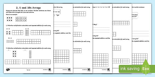 ? 2, 5, 10s Arrays Worksheets (Teacher-Made) - Twinkl