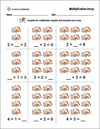 Printable Multiplication Array Complete Equation Worksheet - Class ...