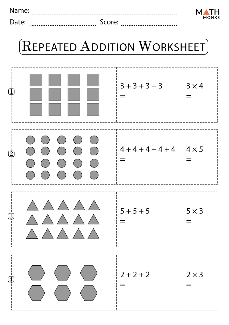 Multiplication Arrays and Repeated Addition Worksheets - Math Monks
