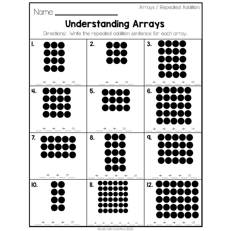 array worksheet for 3rd graders