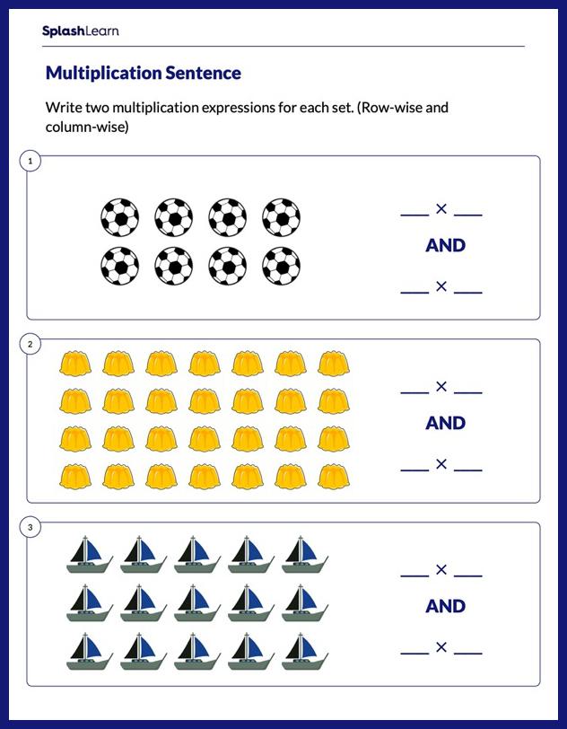 Two Multiplication Sentences for an Array - Math Worksheets ...