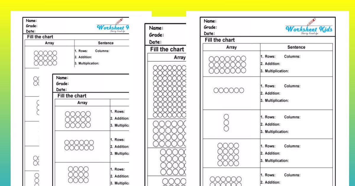 Multiplication arrays worksheets for 2nd and 3rd grade - free pdf