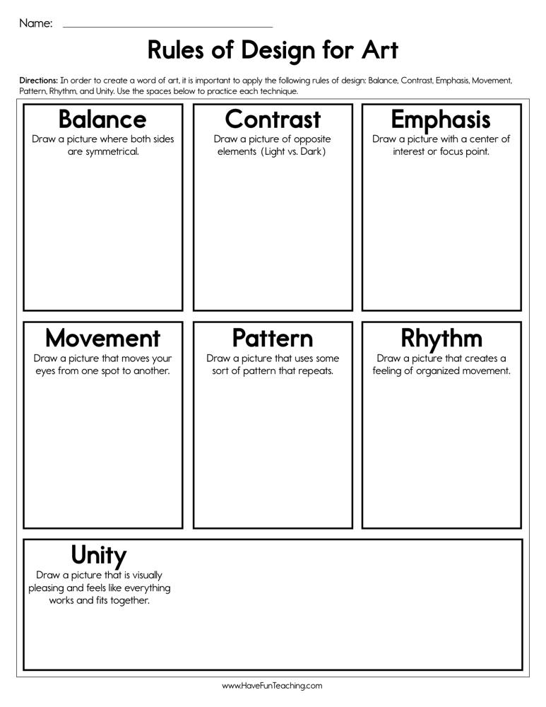 Rules of Design for Art Worksheet  