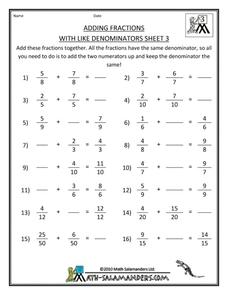 art math adding fractions like denominators