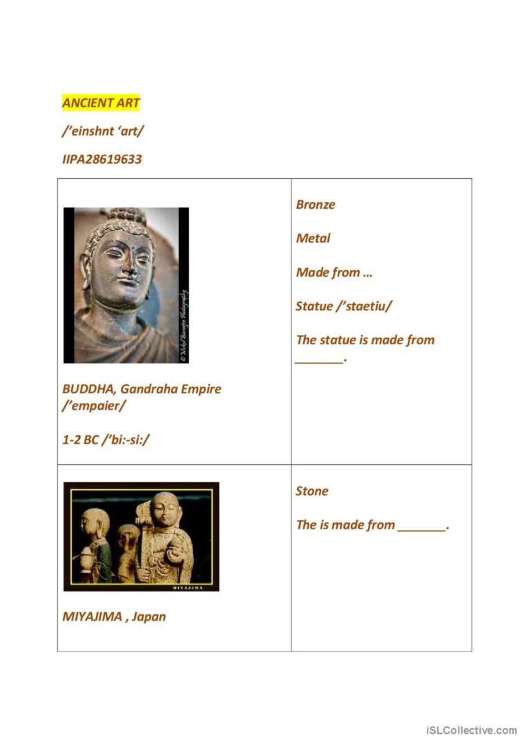 ANCIENT ART. HISTORY OF ART. reading… English ESL worksheets pdf