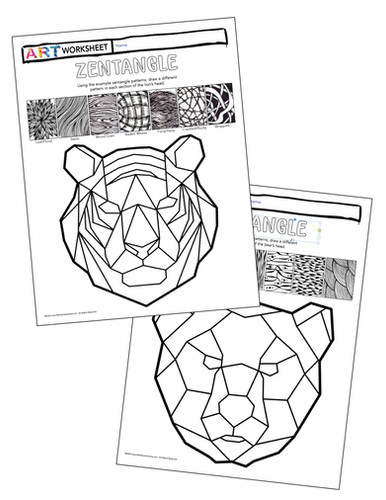 Art Drawing Textures &  Pattern Zentangle Worksheets Lion Bear ...