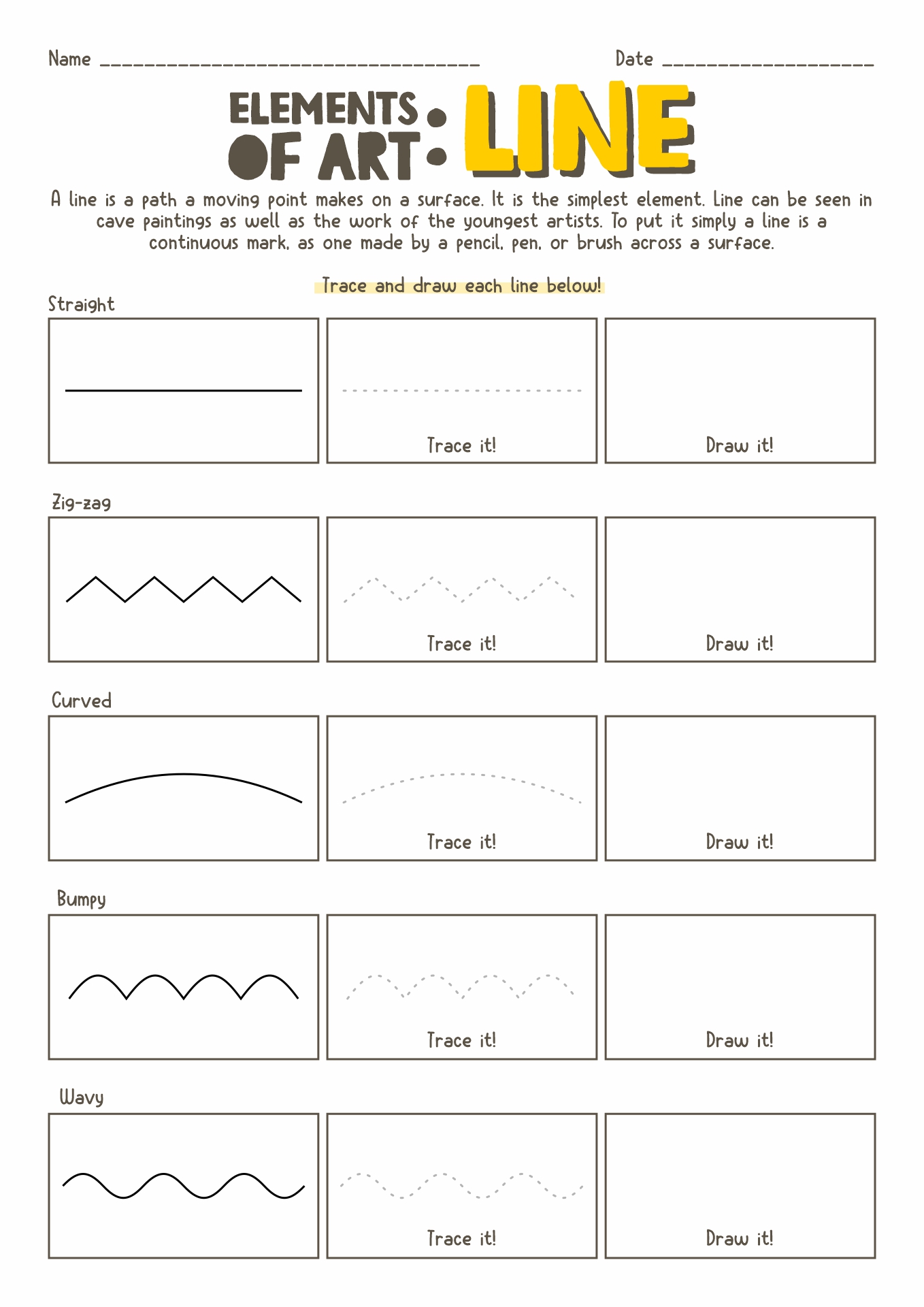 art skills worksheet