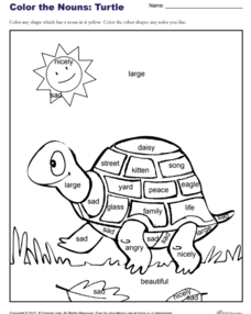 Color the Nouns: Turtle Worksheet for Kindergarten - 2nd Grade ...