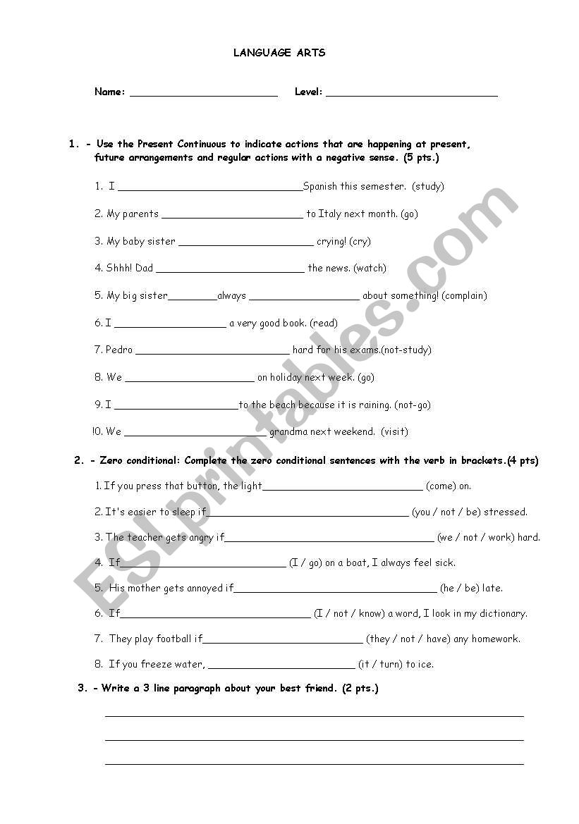 art worksheet 6th grade reading and writing about