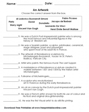 Understanding Art and Artists Worksheet - Free Printable Online