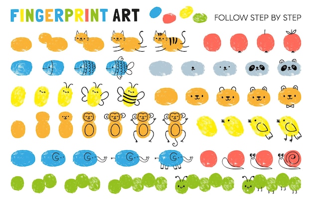 Premium Vector | Fingerprint art steps. Worksheet for kid learning ...