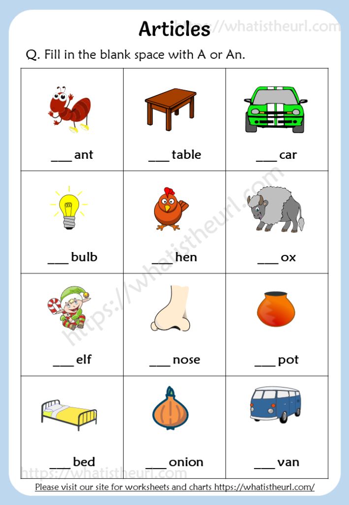 Articles Worksheets for Grade 1 (a / an) - Your Home Teacher | 1st ...