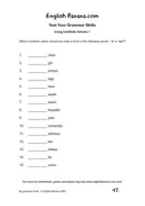 Test Your Grammar Skills: Using Indefinite Articles 1 Worksheet ...