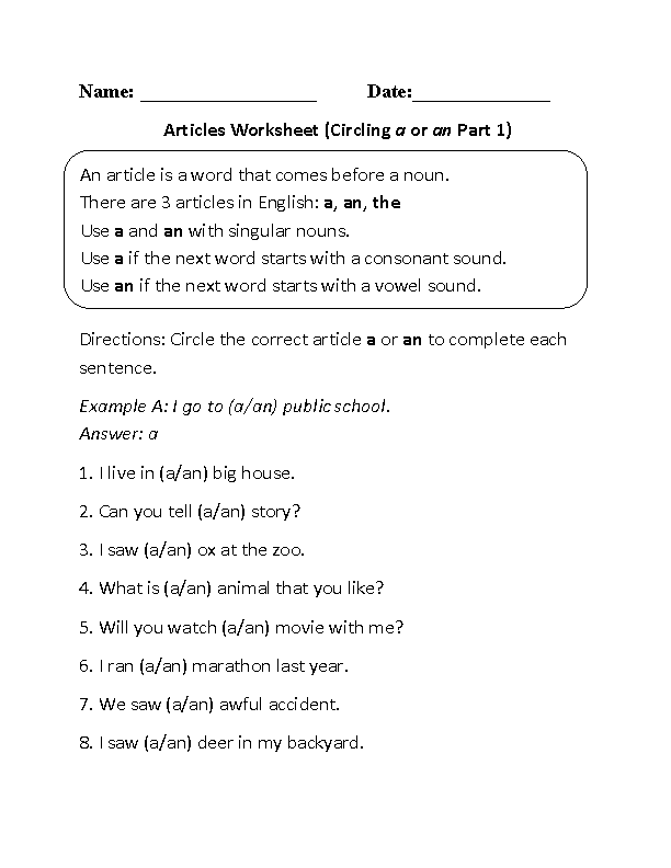 worksheets library | Articles Worksheets | Articles worksheet, 2nd ...