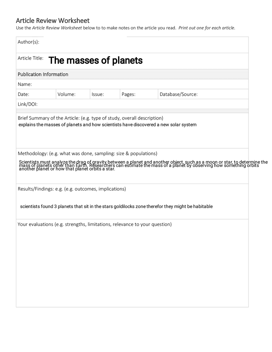 Article Review Worksheet | Bukovinian State Medical University ...